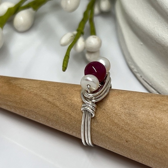 GENUINE Ruby & Freshwater Pearl Sterling Silver Ring - Picture 7 of 16